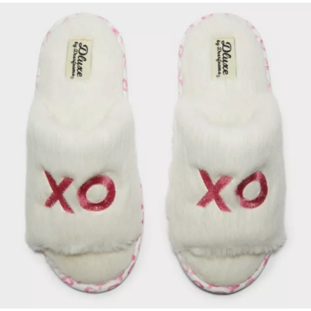 Dearfoams slippers Womens Valentines Wedding Love XO Fur Slide